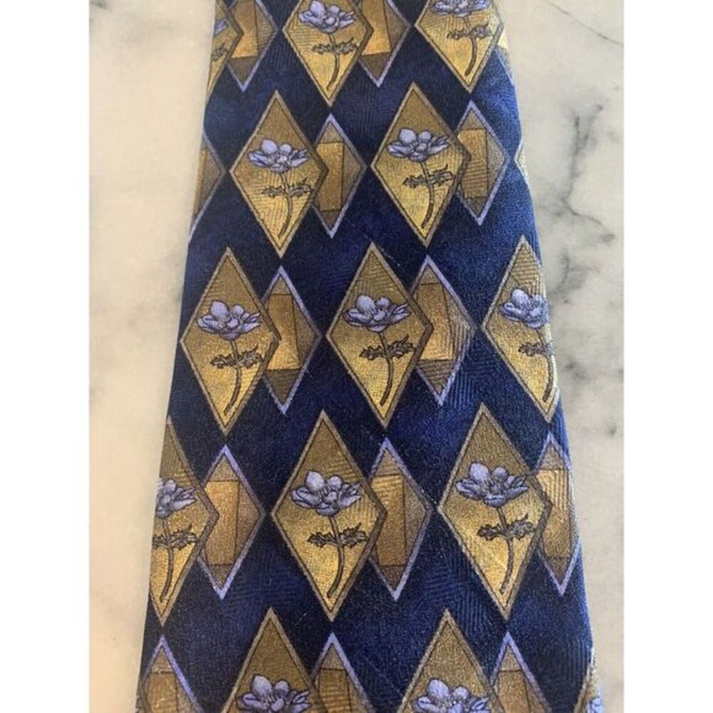 Robert Talbott 100% Silk Handmade Blue Floral Tie Made In USA